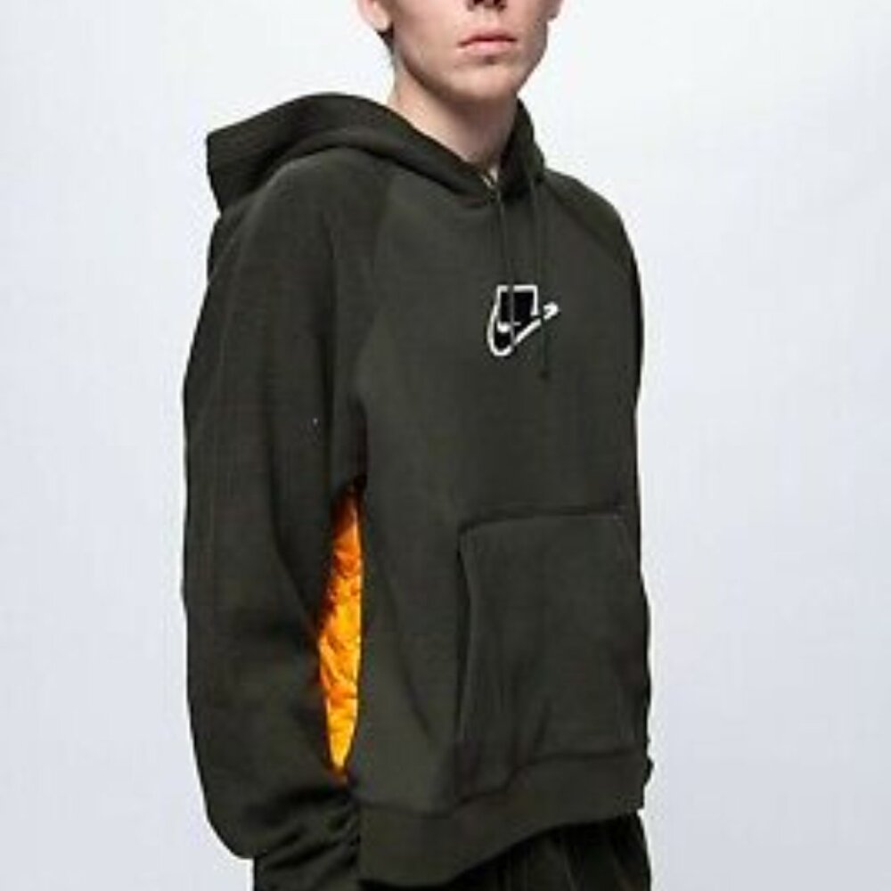 Nike Men's Olive Green Yellow Long Sleeve Casual Pullover Fleece Hoodie Size M